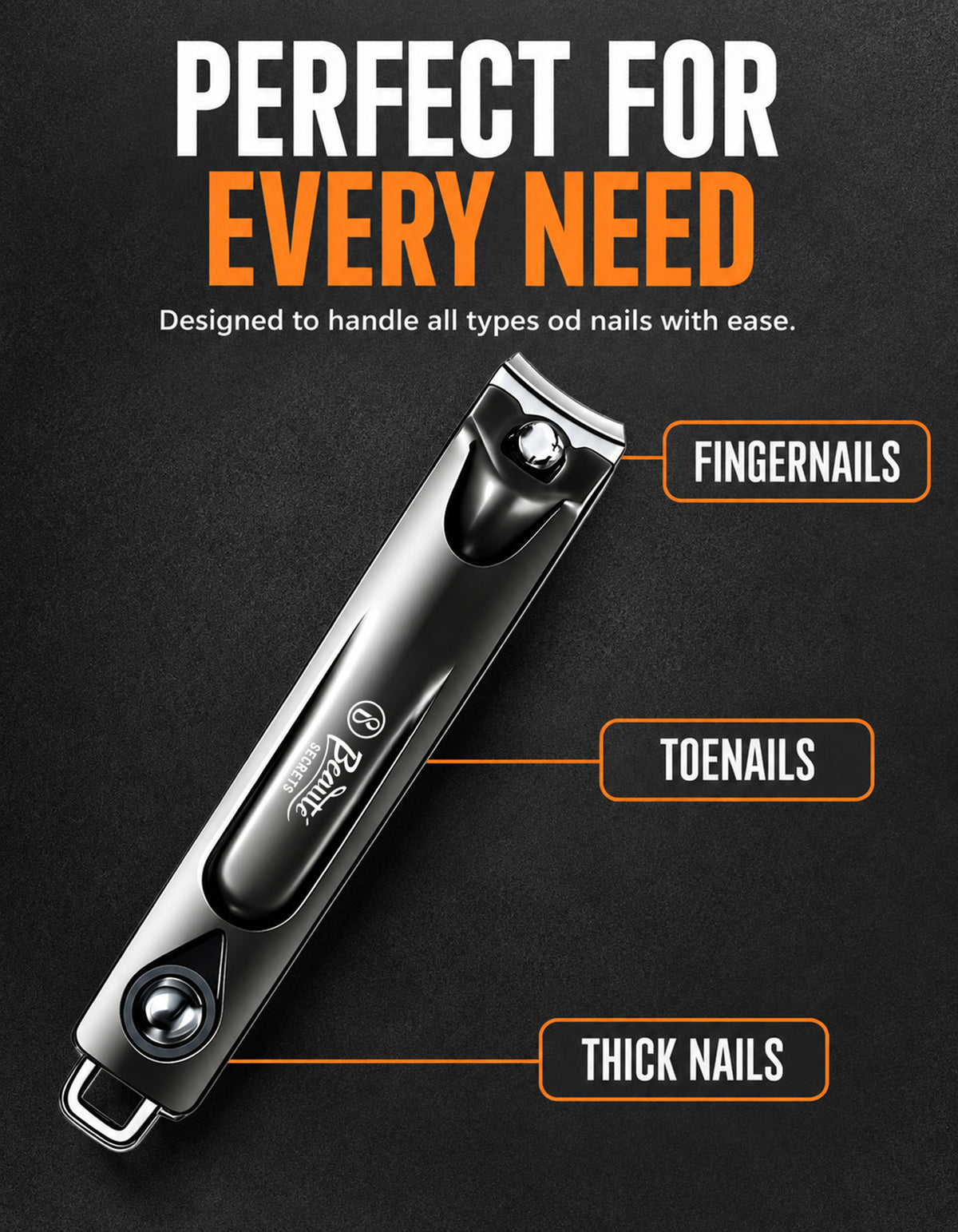 Beauté Secrets Adult Nail Cutter with Inbuilt Nail Filer | Premium Stainless Steel Nail Clipper | Ultra Sharp Heavy Duty Nail Trimmer for Men & Women | Professional Grooming Tool