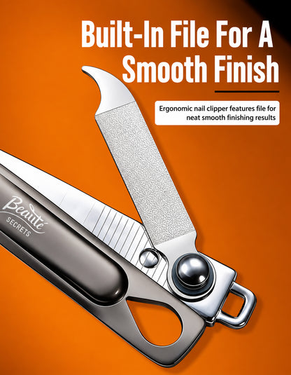 Beauté Secrets Ingrown Nail Clipper with Slanted Curved Blade | Stainless Steel Toenail Cutter for Thick Nails | Angled Precision Nail Clippers for Seniors, Men & Women | Anti-Slip Grip Nail Cutter, Silver