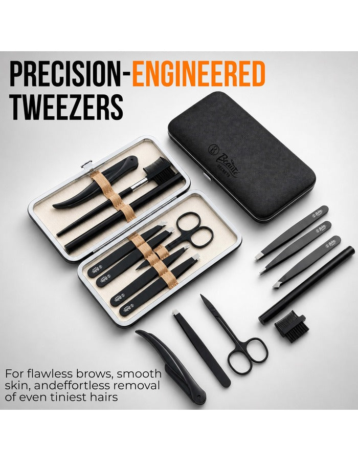 Beauté Secrets 6PCS Professional Eyebrow Tweezers Set for Women and Men, Premium Stainless Steel Tweezer Kit, Best Tweezers Precision for Ingrown Hair, Facial Hair, Eyebrows Plucking