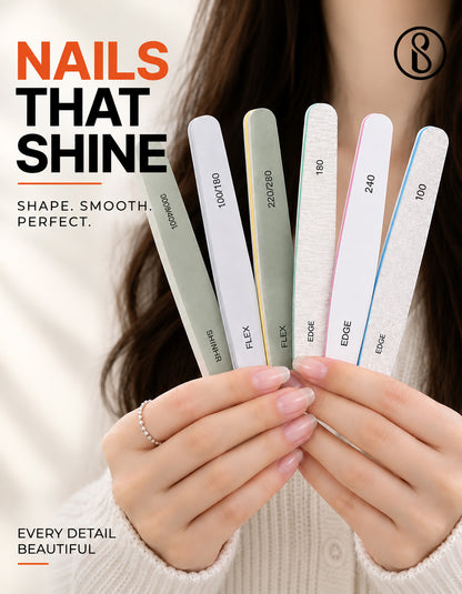 Beauté Secrets Korean 6pcs Nail Files Set for Manicure, Nail Buffer Files Block Coarse Washable Nail Polisher Double Sided Nail Shaper