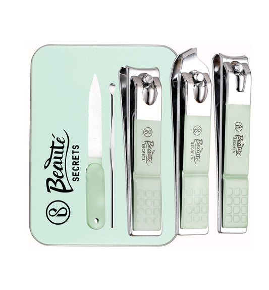 Beauté Secrets Nail Clippers - 5 Pcs Set with Metal Gift Tin Box