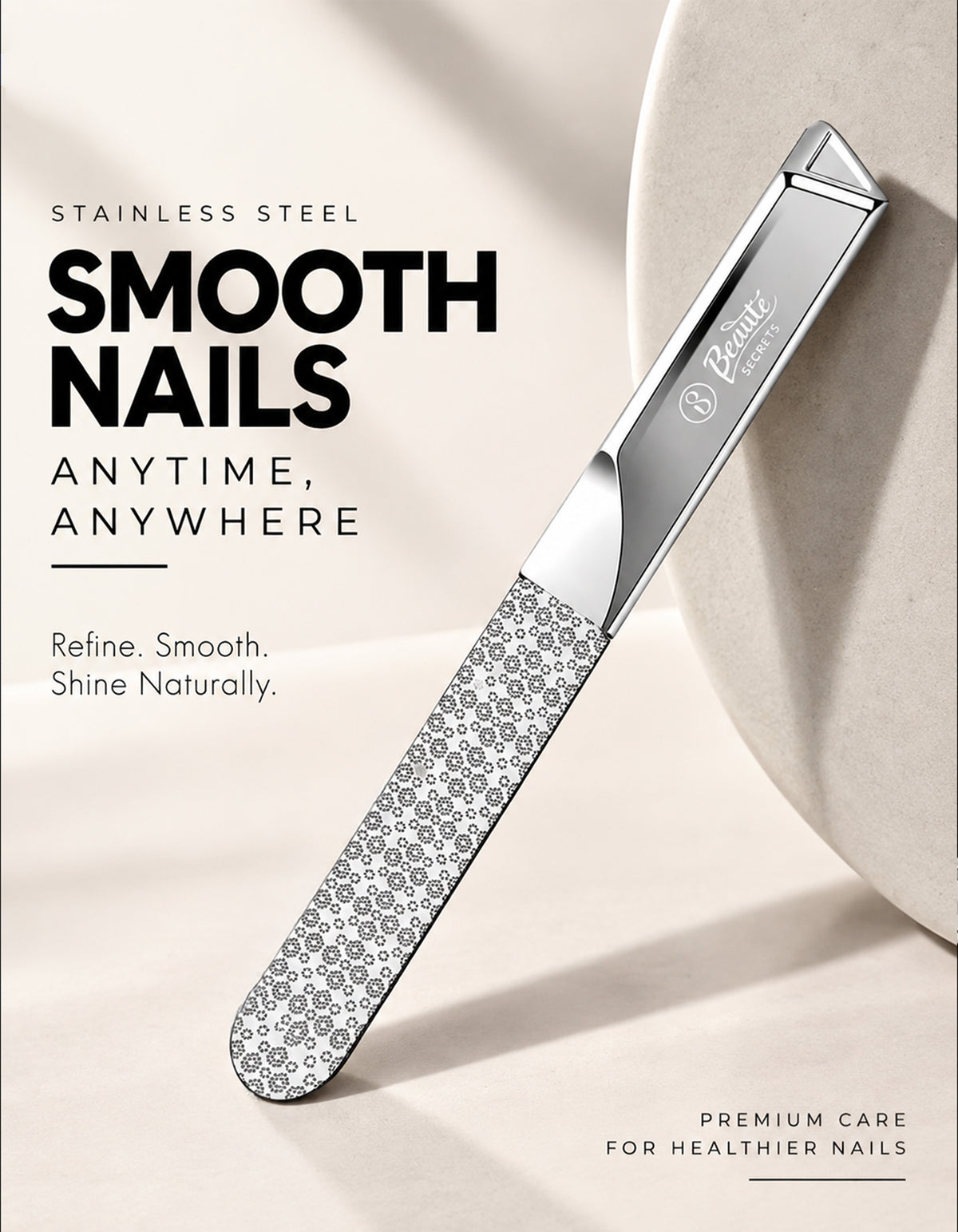 Beauté Secrets Premium Stainless Steel Nail File with Protective Case | Professional Double-Sided Nail Filer for Smooth Shaping For Women & Men