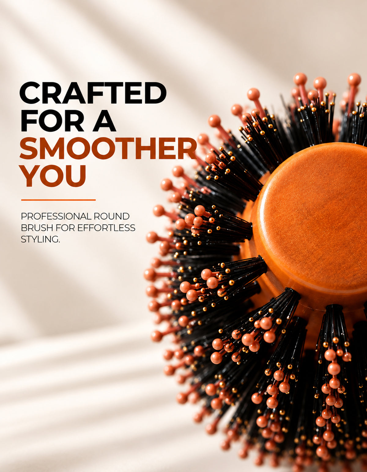 Beauté Secrets Wooden Round Hair Brush for Men & Women | Natural Bristles & Scalp Massage Pins | Adds Volume, Curls, Waves & Shine