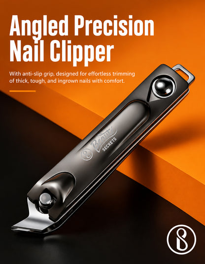 Beauté Secrets Ingrown Nail Clipper with Slanted Curved Blade | Stainless Steel Toenail Cutter for Thick Nails | Angled Precision Nail Clippers for Seniors, Men & Women | Anti-Slip Grip Nail Cutter, Silver