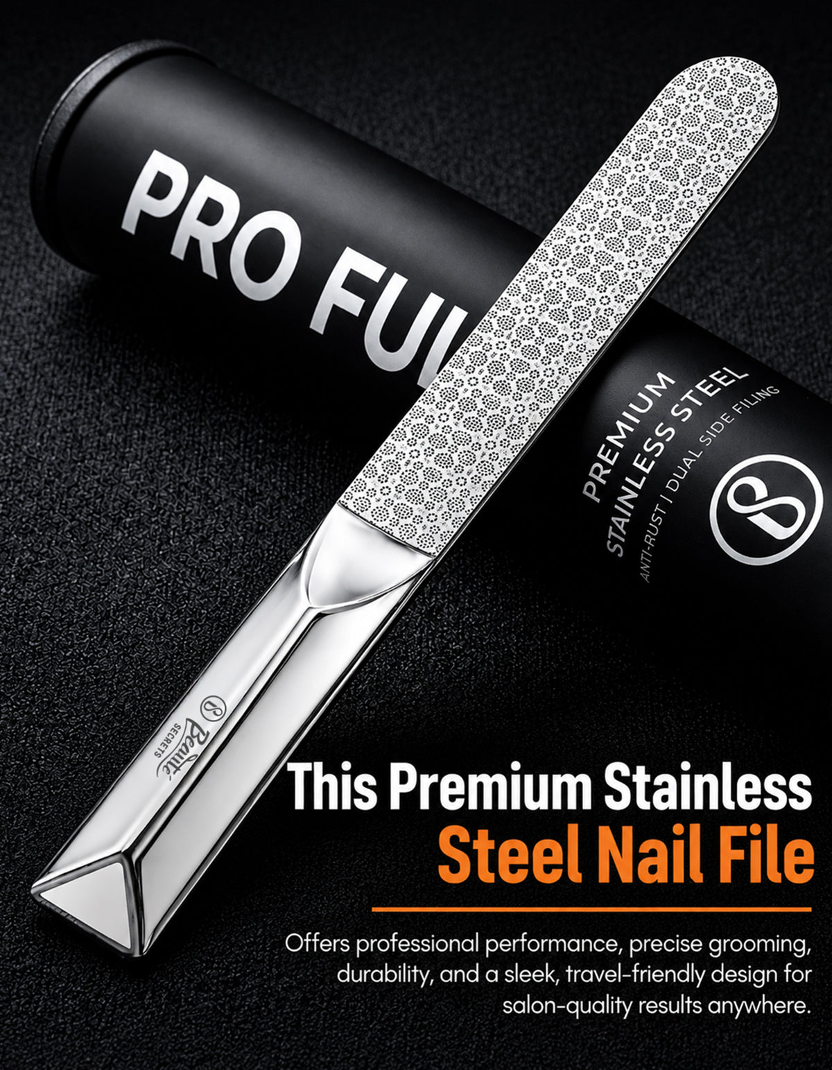 Beauté Secrets Premium Stainless Steel Nail File with Protective Case | Professional Double-Sided Nail Filer for Smooth Shaping For Women & Men