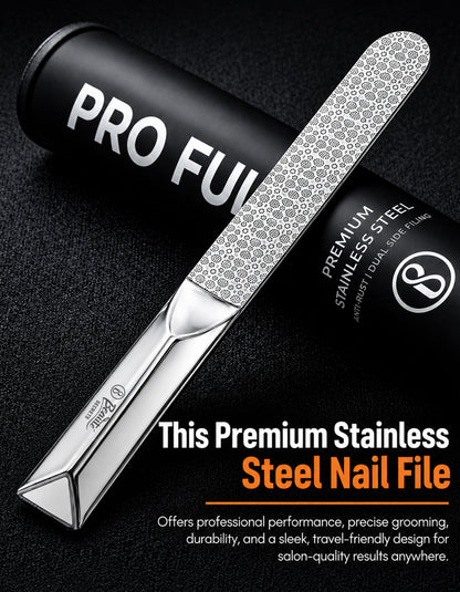 Beauté Secrets Premium Stainless Steel Nail File with Protective Case | Professional Double-Sided Nail Filer for Smooth Shaping For Women & Men