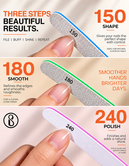 Beauté Secrets Korean 6pcs Nail Files Set for Manicure, Nail Buffer Files Block Coarse Washable Nail Polisher Double Sided Nail Shaper