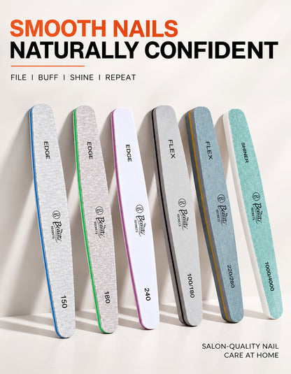 Beauté Secrets Korean 6pcs Nail Files Set for Manicure, Nail Buffer Files Block Coarse Washable Nail Polisher Double Sided Nail Shaper