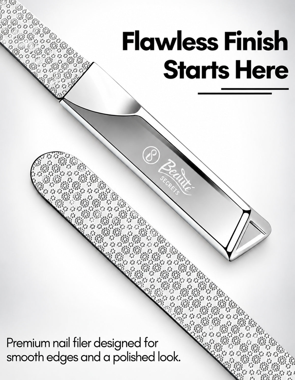 Beauté Secrets Premium Stainless Steel Nail File with Protective Case | Professional Double-Sided Nail Filer for Smooth Shaping For Women & Men