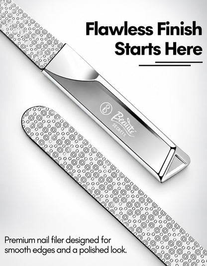 Beauté Secrets Premium Stainless Steel Nail File with Protective Case | Professional Double-Sided Nail Filer for Smooth Shaping For Women & Men