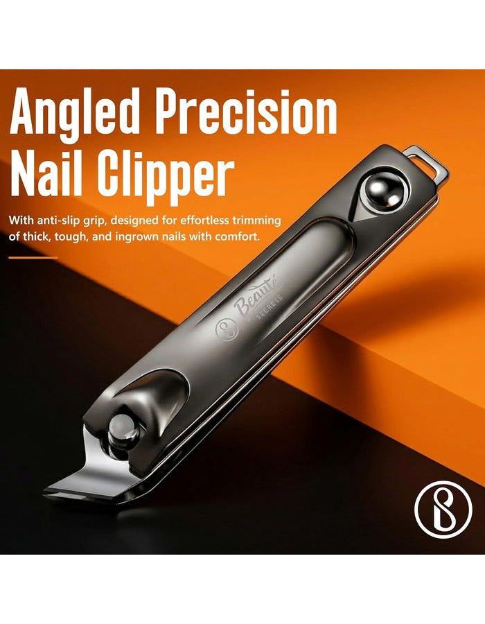 Beauté Secrets Ingrown Nail Clipper with Slanted Curved Blade | Stainless Steel Toenail Cutter for Thick Nails | Angled Precision Nail Clippers for Seniors, Men & Women | Anti-Slip Grip Nail Cutter, Silver