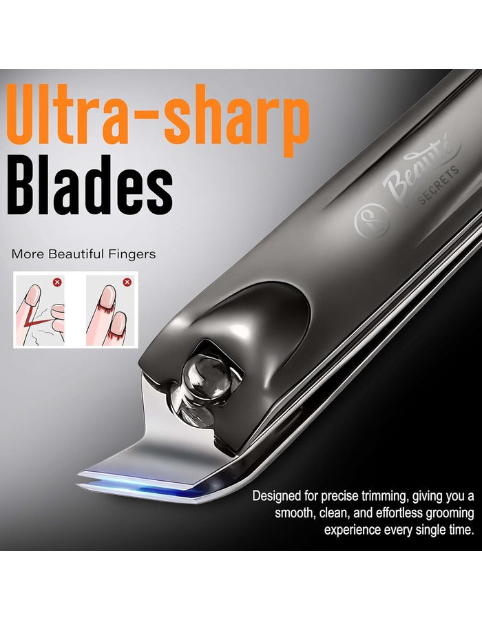 Beauté Secrets Ingrown Nail Clipper with Slanted Curved Blade | Stainless Steel Toenail Cutter for Thick Nails | Angled Precision Nail Clippers for Seniors, Men & Women | Anti-Slip Grip Nail Cutter, Silver