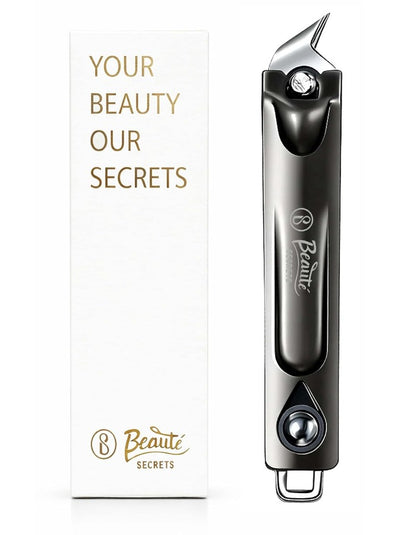 Beauté Secrets Ingrown Nail Clipper with Slanted Curved Blade | Stainless Steel Toenail Cutter for Thick Nails | Angled Precision Nail Clippers for Seniors, Men & Women | Anti-Slip Grip Nail Cutter, Silver