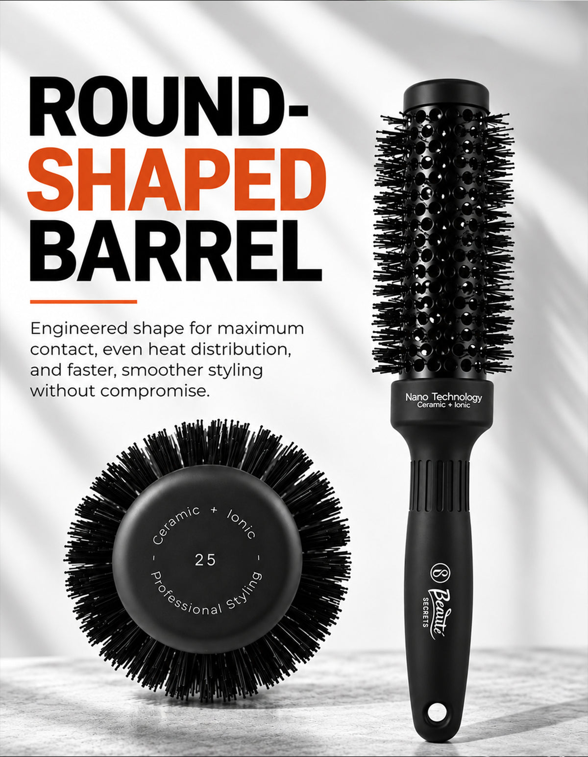 Beauté Secrets Ceramic Round Brush for Blow Drying, 1 Inch Professional Ion Thermal Barrel Hairbrush
