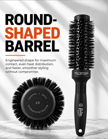 Beauté Secrets Ceramic Round Brush for Blow Drying, 1 Inch Professional Ion Thermal Barrel Hairbrush