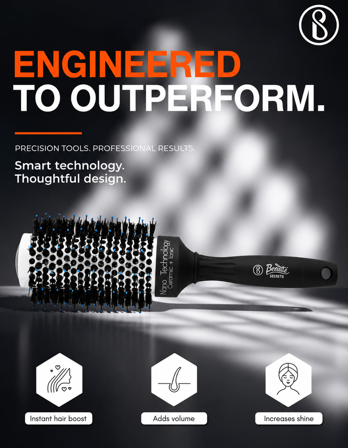 Beauté Secrets 43 mm Round Hair Dryer Brush with Boar and Nylon Bristles
