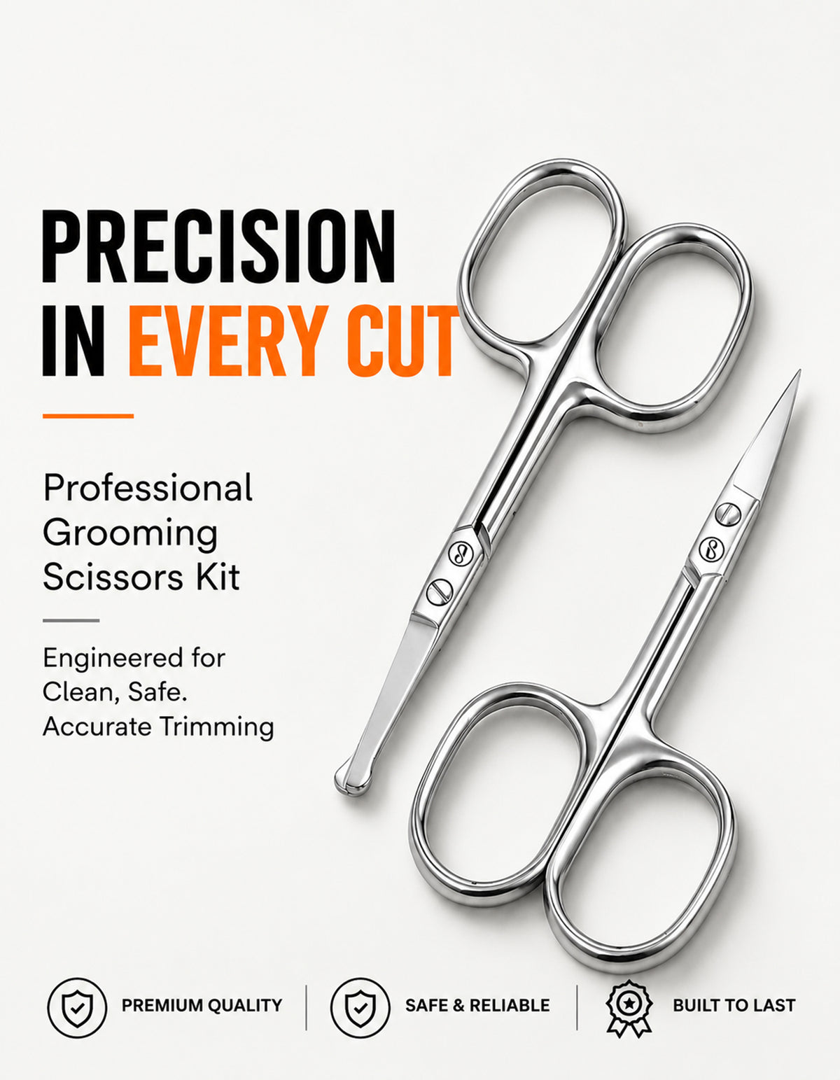 Beauté Secrets Nose Hair Scissors & Grooming Set (Pack of 2) – Ear, Facial, Eyebrow, Beard & Moustache Scissors with Storage Box