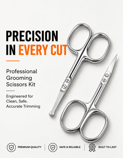 Beauté Secrets Nose Hair Scissors & Grooming Set (Pack of 2) – Ear, Facial, Eyebrow, Beard & Moustache Scissors with Storage Box