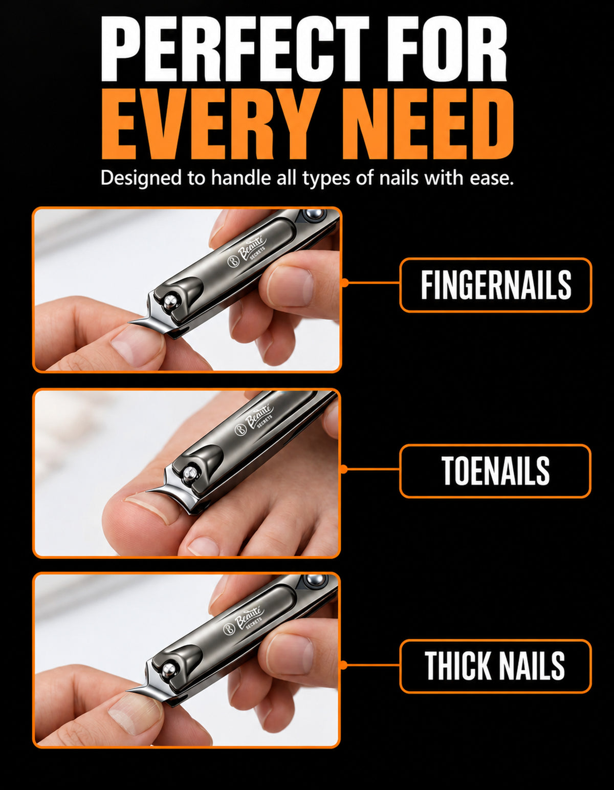 Beauté Secrets Ingrown Nail Clipper with Slanted Curved Blade | Stainless Steel Toenail Cutter for Thick Nails | Angled Precision Nail Clippers for Seniors, Men & Women | Anti-Slip Grip Nail Cutter, Silver