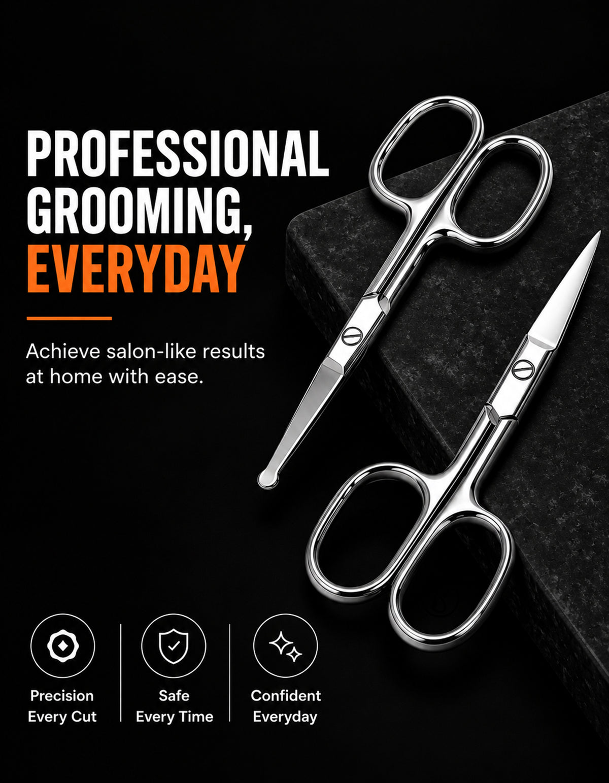 Beauté Secrets Nose Hair Scissors & Grooming Set (Pack of 2) – Ear, Facial, Eyebrow, Beard & Moustache Scissors with Storage Box
