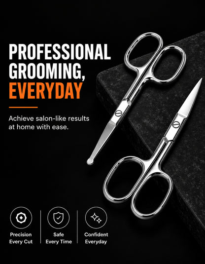 Beauté Secrets Nose Hair Scissors & Grooming Set (Pack of 2) – Ear, Facial, Eyebrow, Beard & Moustache Scissors with Storage Box