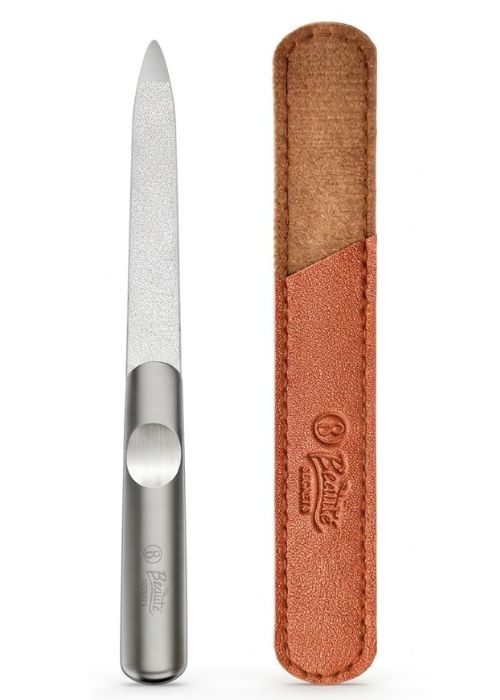 Beauté Secrets Premium Stainless Steel Nail File with Leather Case | Professional Metal Nail Filer for Smooth Shaping | Durable, Reusable Manicure Pedicure Tool for Women & Men