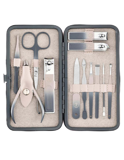 Beauté Secrets 12 in 1 Nail Cutter Set | Manicure Pedicure Kit for Women & Men | Grooming Kit with Nail Clippers | Nail Art Kit | Nail Cutter for Men Pink