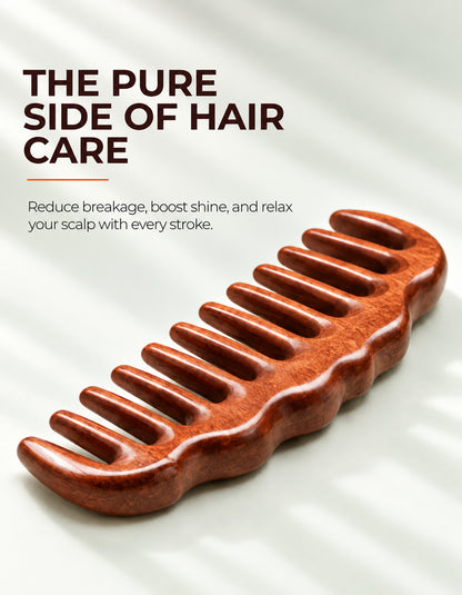 Beauté Secrets Wide Tooth Wooden Comb for Hair Detangling | Wooden scalp massager for hair growth