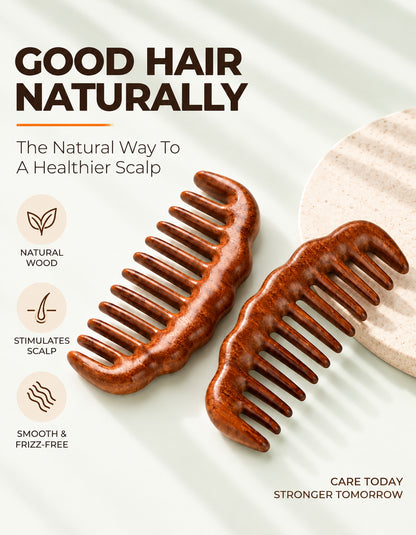 Beauté Secrets Wide Tooth Wooden Comb for Hair Detangling | Wooden scalp massager for hair growth
