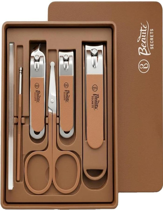 Beauté Secrets Nail Cutter Set | Manicure Pedicure Kit | Nail Grooming Set | Nail Care Kit | Stainless Steel Nail Cutter | Professional Manicure Set | Pedicure Tools Kit for Men & Women, Brown